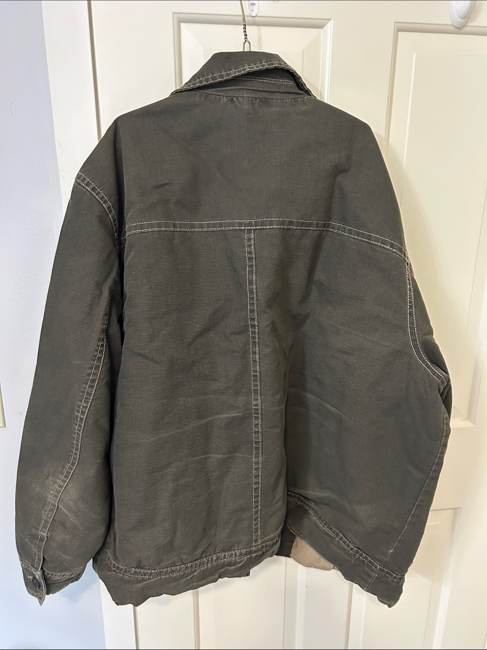 Men's Olive Green Canvas Work Jacket - Unbranded